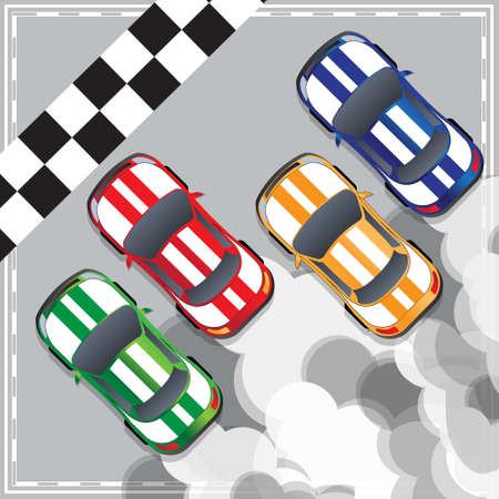 Racing cars at the finish line. View from above. Vector illustration.のイラスト素材