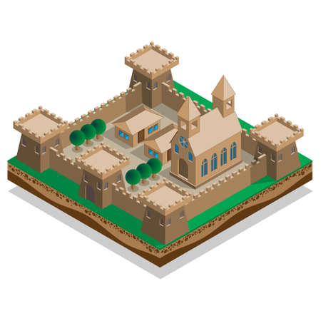 Old castle. Isometric. Vector illustration.のイラスト素材