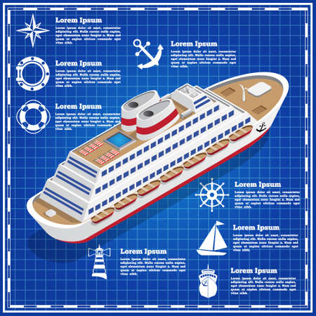 Cruise liner on a blue background. The template for the presentation. Vector illustration.のイラスト素材