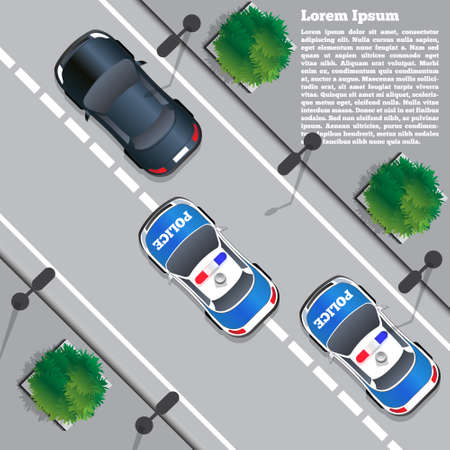 Police chase  View from above. Vector illustration.のイラスト素材