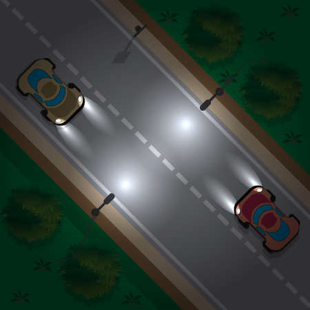 Night highway view from above vector illustration.のイラスト素材