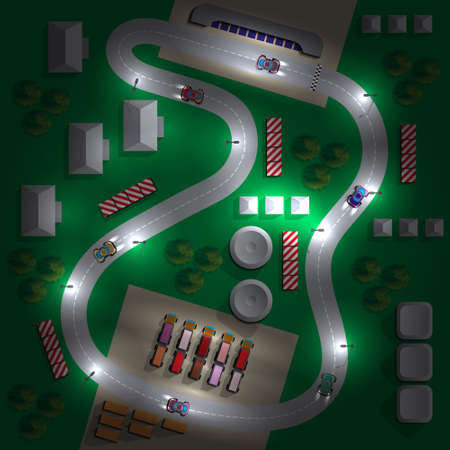 Car race, night, view from above vector illustration.のイラスト素材