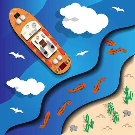 A ship at sea. View from above. Vector illustration.のイラスト素材