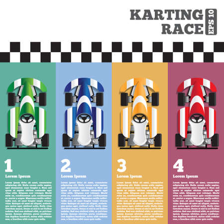 Karting at the finish line. View from above. The template for the presentation. Vector illustrationのイラスト素材