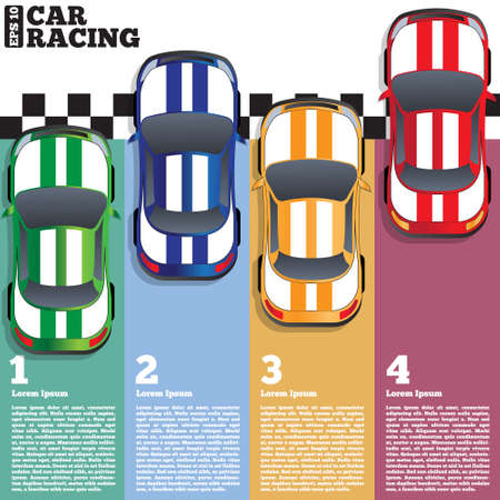 Racing cars at the finish line. View from above. The template for the presentation. Vector illustration.のイラスト素材
