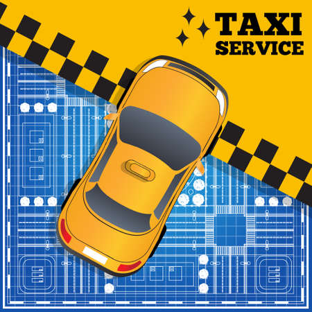 Taxi to the city plan. Top view of the car. Vector illustration.のイラスト素材