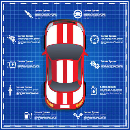 Car service, repair, diagnostic. The template for the presentation on a blue background. Vector illustration.のイラスト素材
