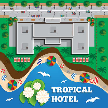 The hotel is on the beach. View from aboveVector illustration.のイラスト素材