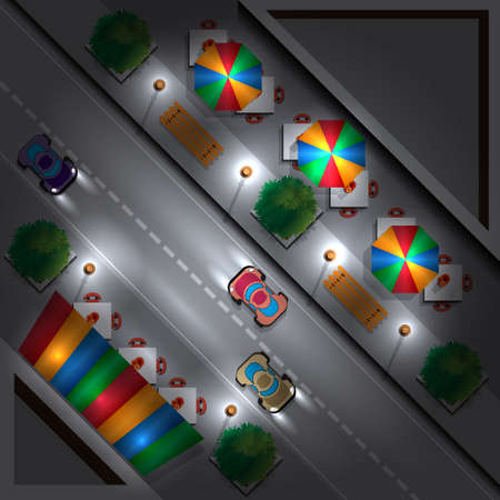 City street at night. Top view. Vector illustration.のイラスト素材