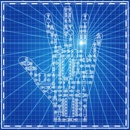 The electronic circuit in the form of hands Vector illustration.のイラスト素材