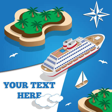 Cruise liner in the lagoon isometric vector illustration.のイラスト素材