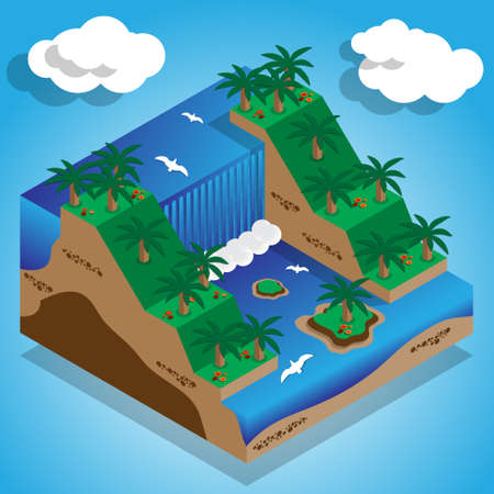 Natural waterfall isometric vector illustration.のイラスト素材