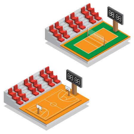 Basketball and volleyball field isometric vector illustration.のイラスト素材