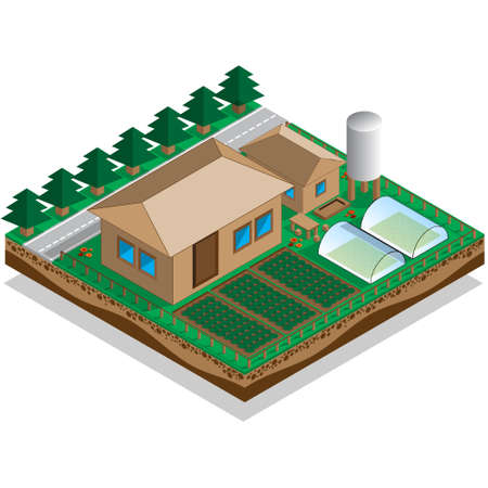 The house with a courtyard and garden isometric vector illustration.のイラスト素材