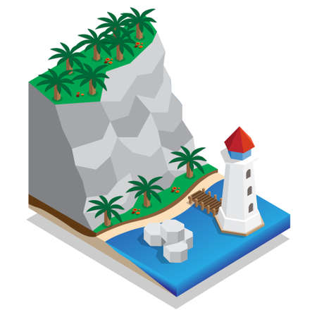 The lighthouse on the shore. Isometric. Vector illustration.のイラスト素材