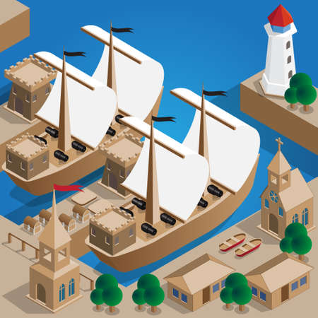 Pirate Harbor. Isometric. Vector illustration.のイラスト素材