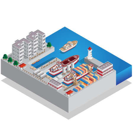 Sea port isometric vector illustration.のイラスト素材