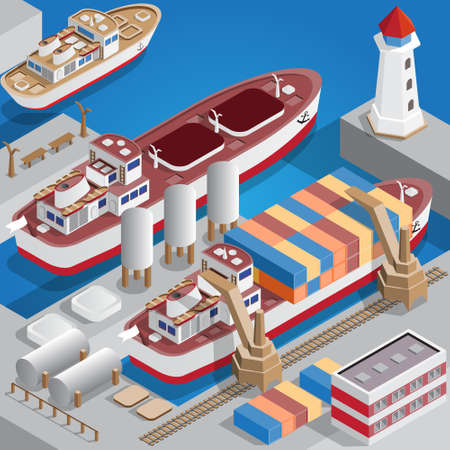 Sea port. Isometric. Vector illustration.のイラスト素材