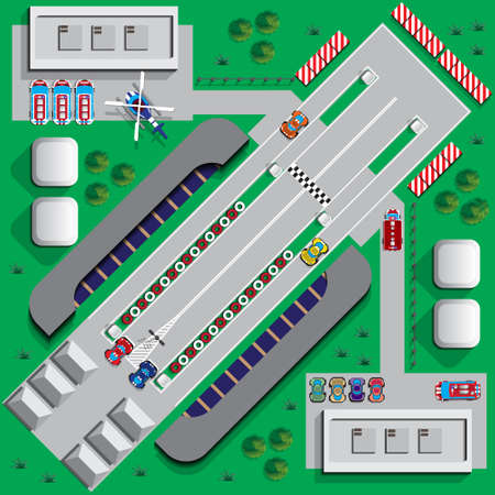 Drag racing. View from above. Vector illustration.のイラスト素材
