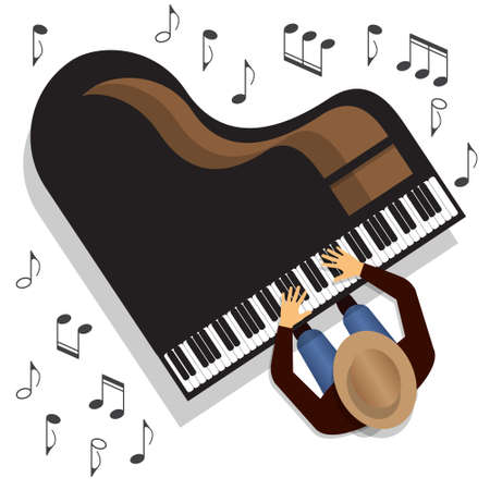 The musician playing the piano. Top view. Vector illustration.のイラスト素材