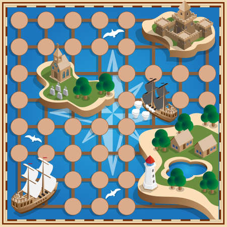 Sea map. Vector design for app game user interface. Isometric.のイラスト素材
