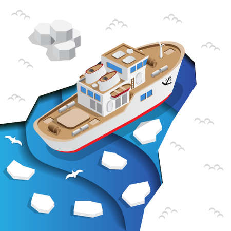 Ship in the sea ice. Isometric. Vector illustration.のイラスト素材