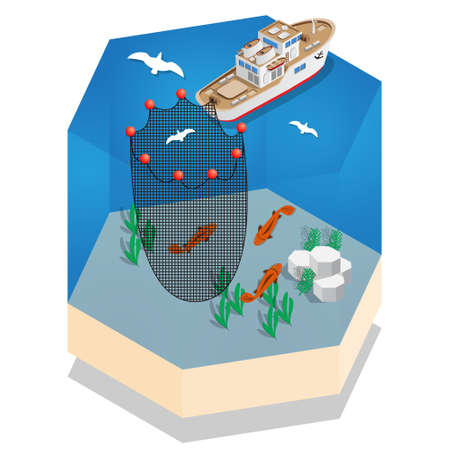 The boat for fishing. Isometric. Vector illustration.のイラスト素材
