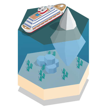 Ship near the iceberg. Isometric. Vector illustration.のイラスト素材