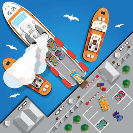 Ferry. View from above. Vector illustration.のイラスト素材