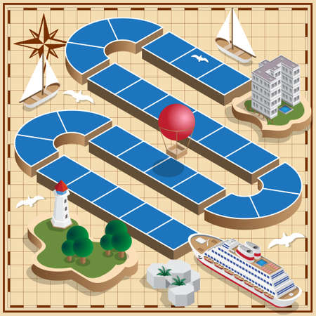 Traveling on a cruise ship. Isometric. Vector illustration.のイラスト素材