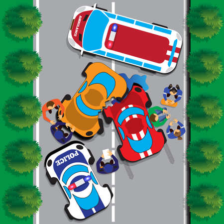 Car accident. View from above. Vector illustration.のイラスト素材