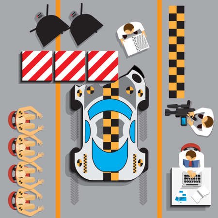Car crash test in lab. View from above. Vector illustration.のイラスト素材