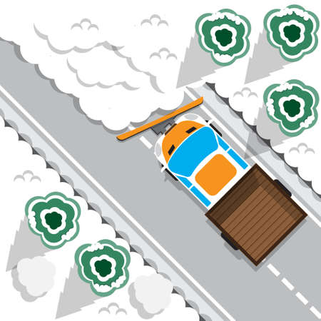 Cleaning the snow off the road. View from above. Vector illustration.のイラスト素材