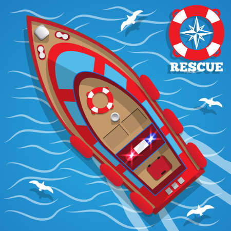 Rescue boat. View from above. Vector illustration.のイラスト素材