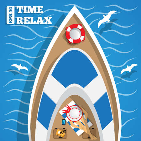 Rest on the yacht. View from above. Vector illustration.のイラスト素材
