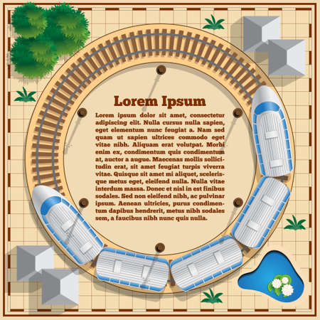 The ring railway with a train. View from above. Vector illustration.のイラスト素材