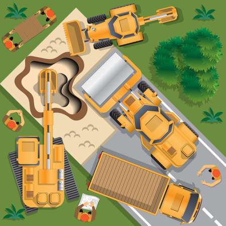 The workers make the road. View from above. Vector illustration.のイラスト素材