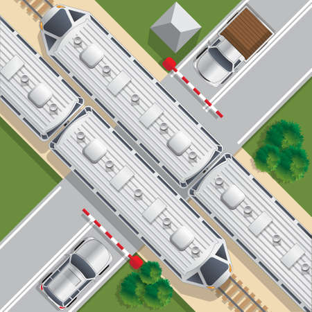 Railroad crossing. View from above. Vector illustration.のイラスト素材
