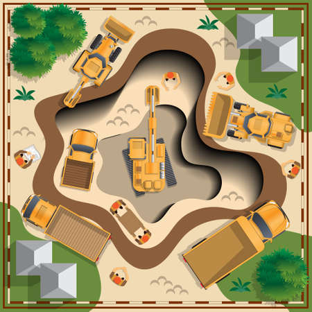 Work at the quarry. View from above. Vector illustration.のイラスト素材