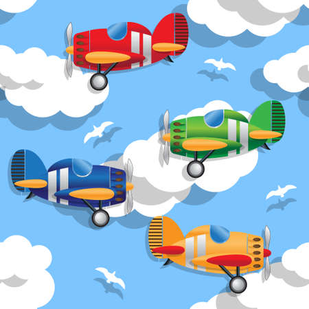 Aircraft in the sky. Seamless pattern. Vector illustration.のイラスト素材