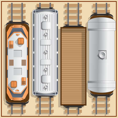 Railway locomotive and wagons. View from above. Vector illustration.のイラスト素材