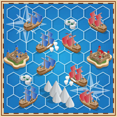 A board game on the marine theme. Vector design for app game user interface.のイラスト素材