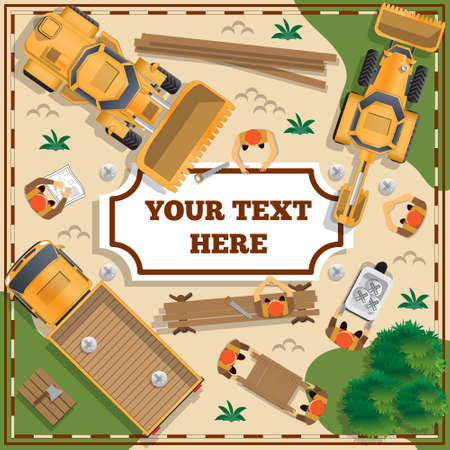 Workers attach labels. View from above. Vector illustration.のイラスト素材