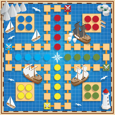 A board game on the marine theme. Vector design for app game user interface.のイラスト素材