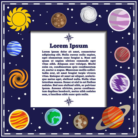 Frame on a background of stars and planets. Space theme. Vector illustration.のイラスト素材