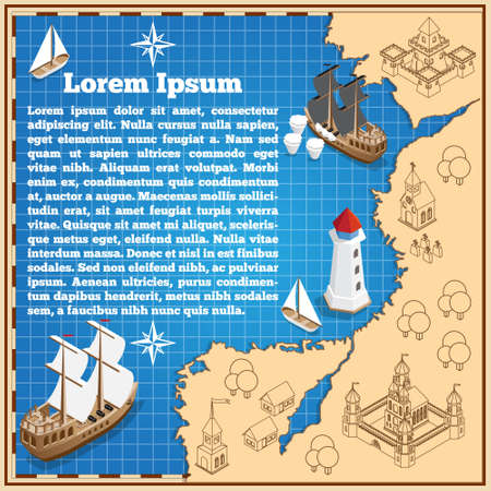 The text on the background of old map. Isometric. Vector illustration.のイラスト素材