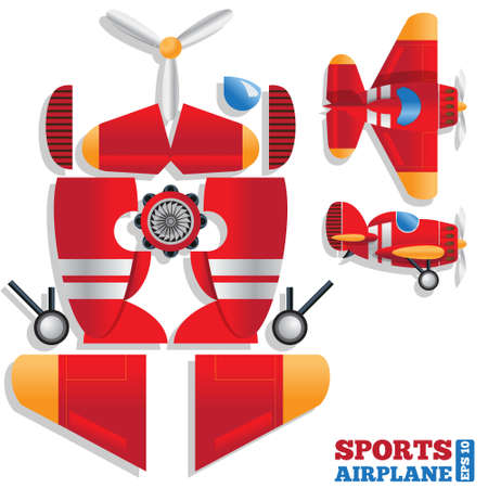 A set of sports airplane details. Vector illustration.