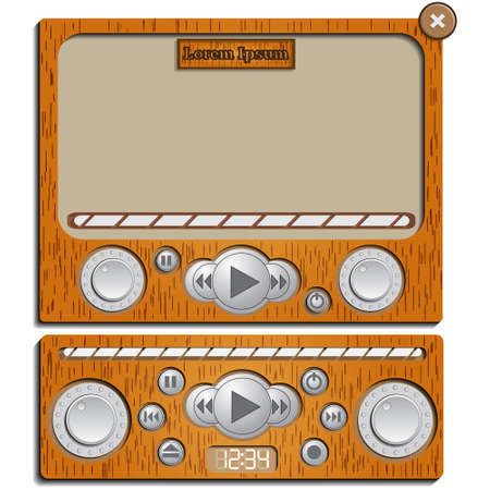 Interface of Audio, Video Player Bar. Vector illustration. Wooden texture.のイラスト素材