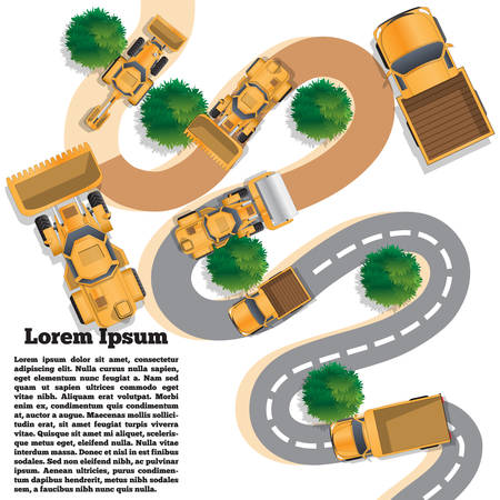 Repair of a winding road. View from above. Vector illustration. The template for the presentation.のイラスト素材