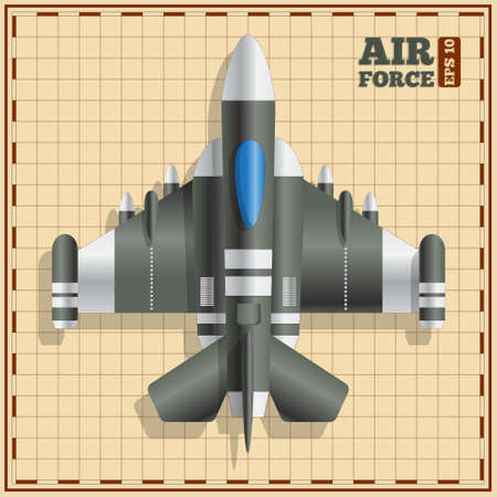 A jet warplane. View from above. Vector illustration.のイラスト素材
